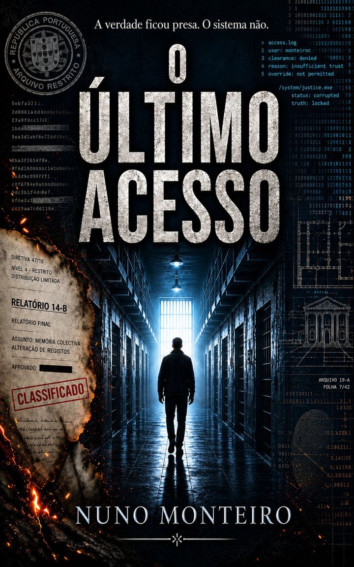 Capa de O Último Acesso, de Nuno Monteiro: um homem de costas num corredor de prisão, contra a luz.
